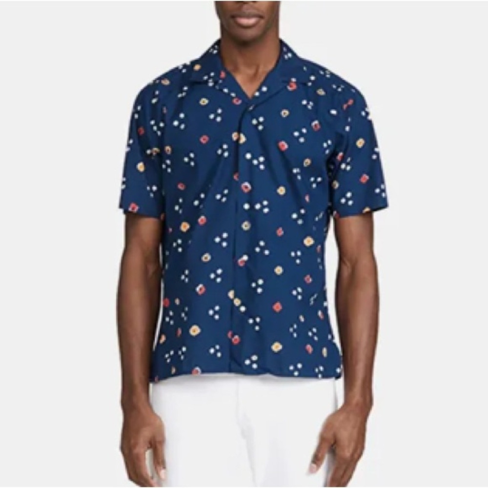 Gitman Brothers Navy Short-Sleeve Button-Down Geometric Motif Bandhani style XL